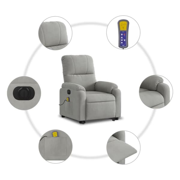 massagestol med løftefunktion mikrofiberstof lysegrå