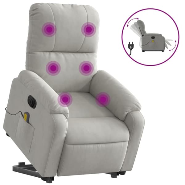 massagestol med løftefunktion mikrofiberstof lysegrå