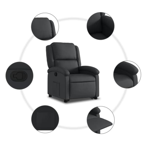 Reclinerfåtölj med uppresningshjälp svart äkta läder