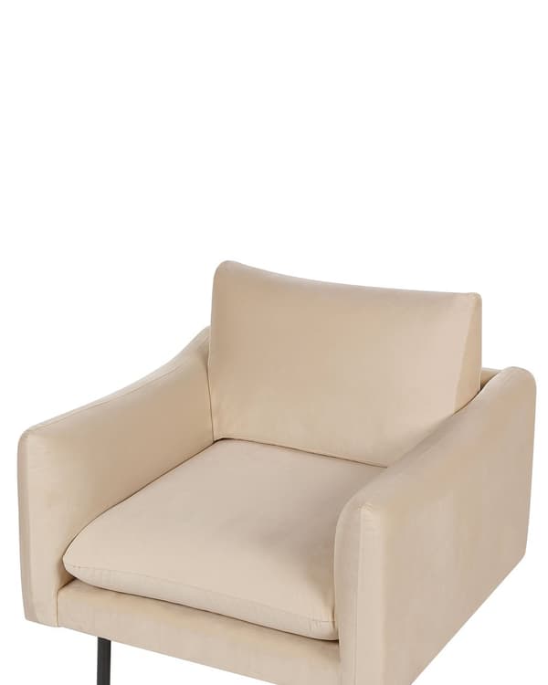 Fåtölj Beige Sammetstyg Svarta Ben Modern Retrostil Vardagsrum
