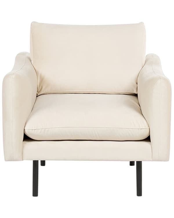 Fåtölj Beige Sammetstyg Svarta Ben Modern Retrostil Vardagsrum