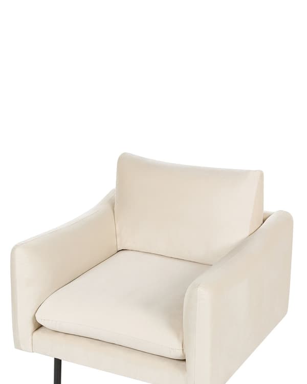 Fåtölj Beige Sammetstyg Svarta Ben Modern Retrostil Vardagsrum