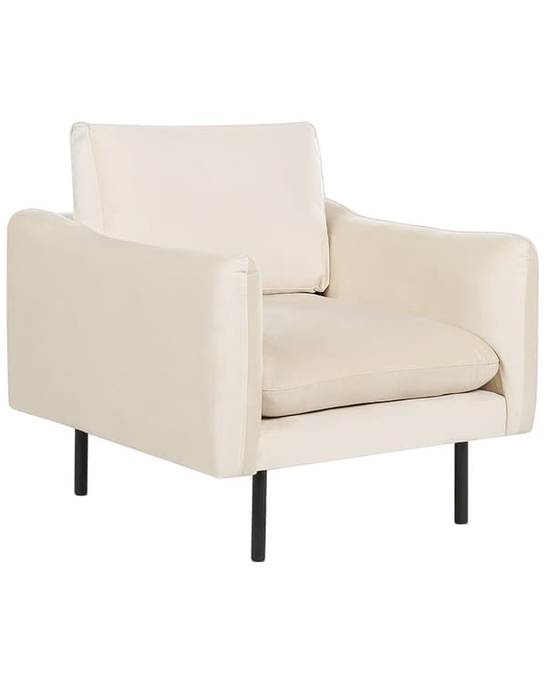Fåtölj Beige Sammetstyg Svarta Ben Modern Retrostil Vardagsrum