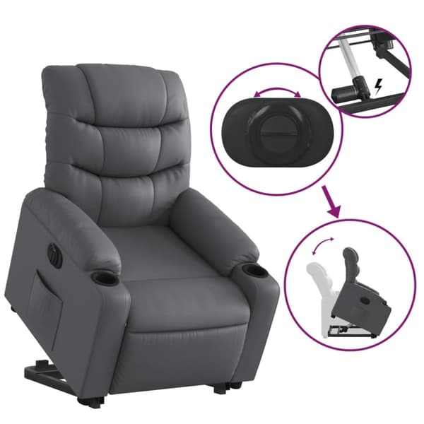 Reclinerfåtölj med uppresningshjälp grå konstläder