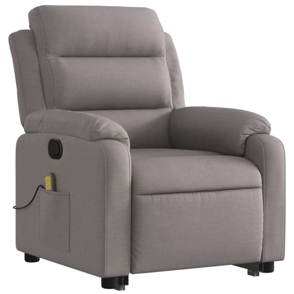 Massagefåtölj med uppresningshjälp taupe tyg