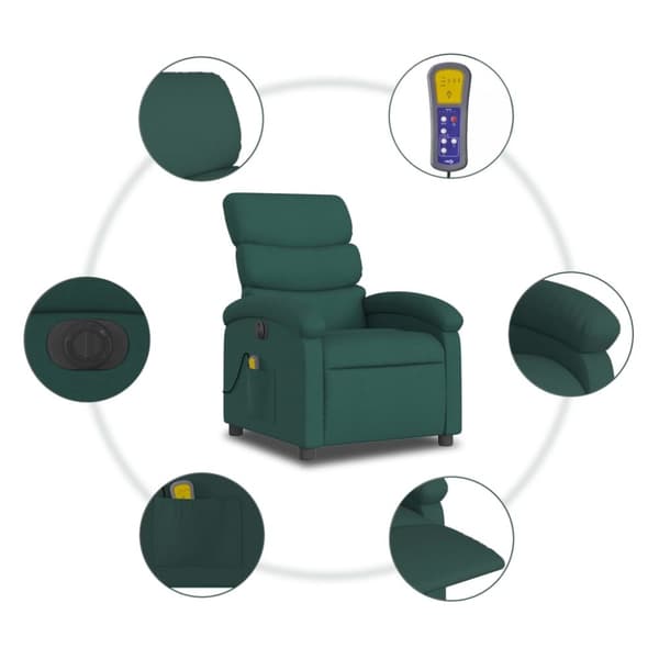 Elektrisk massagefåtölj mörkgrön tyg