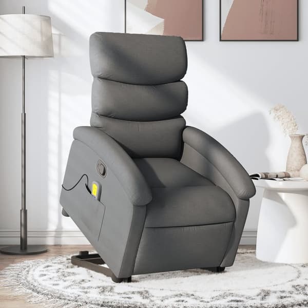 Massagefåtölj med uppresningshjälp mörkgrå tyg