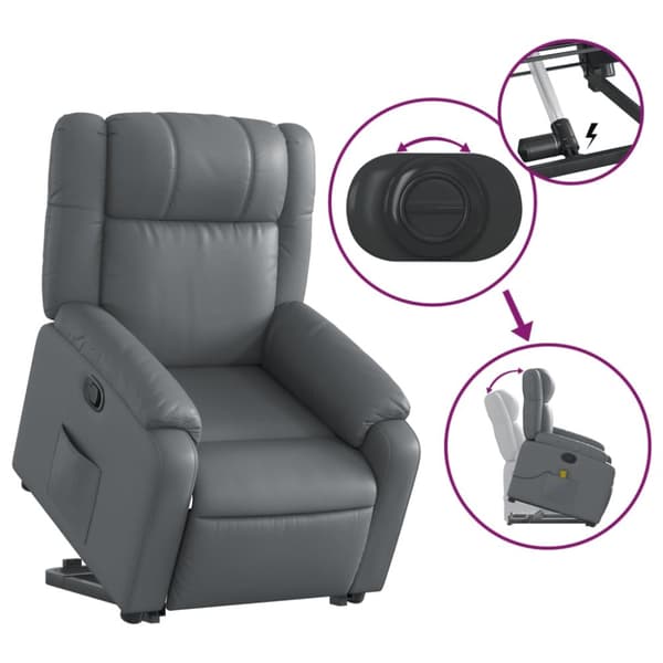 Reclinerfåtölj med uppresningshjälp grå konstläder