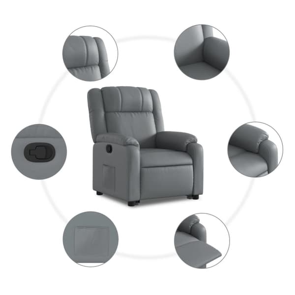 Reclinerfåtölj med uppresningshjälp grå konstläder