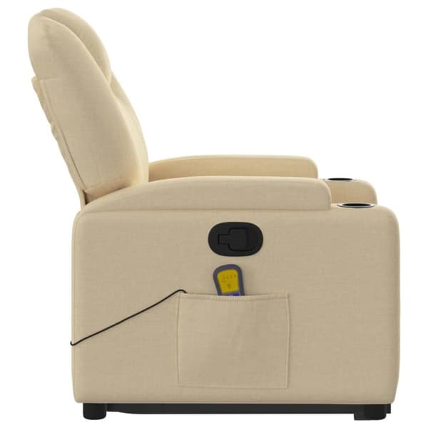 Massagefåtölj med uppresningshjälp gräddvit tyg