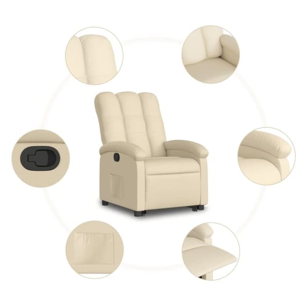Reclinerfåtölj med uppresningshjälp gräddvit tyg