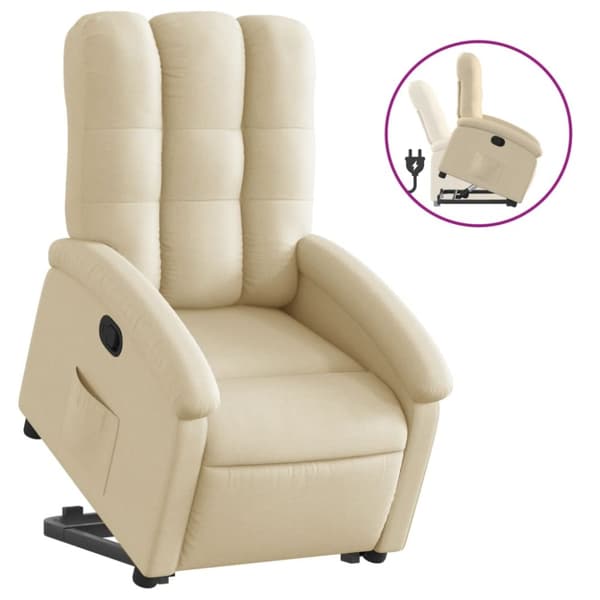 Reclinerfåtölj med uppresningshjälp gräddvit tyg