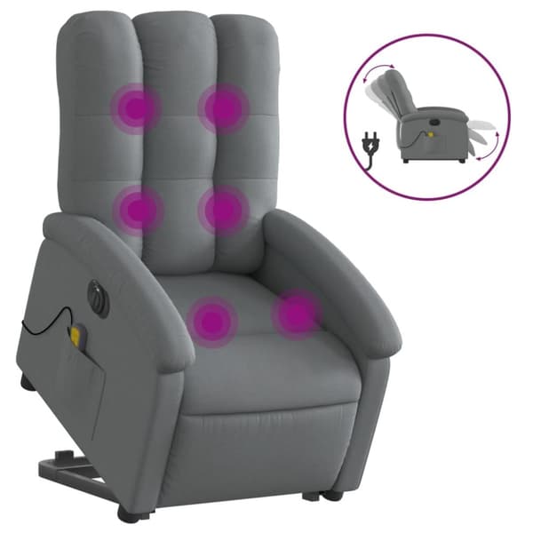 Elektrisk massagefåtölj med uppresningshjälp mörkgrå tyg
