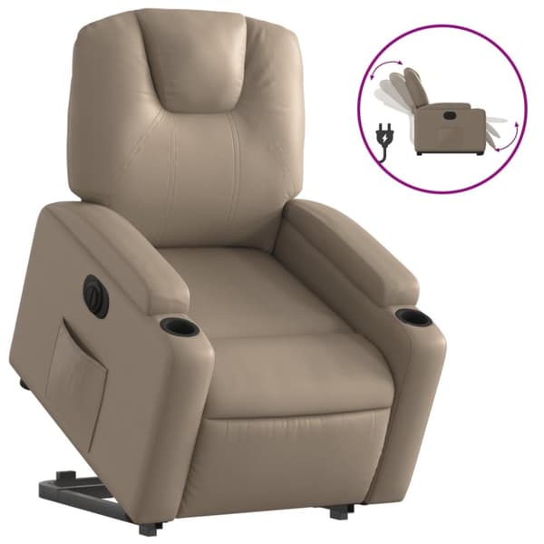 Reclinerfåtölj med uppresningshjälp cappuccino konstläder
