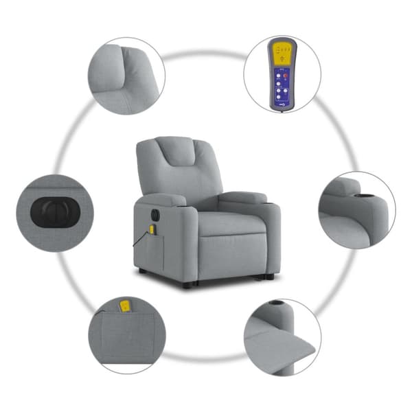 elektrisk massagestol med løftefunktion stof lysegrå
