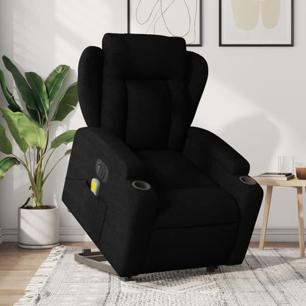 Elektrisk massagefåtölj med uppresningshjälp svart tyg