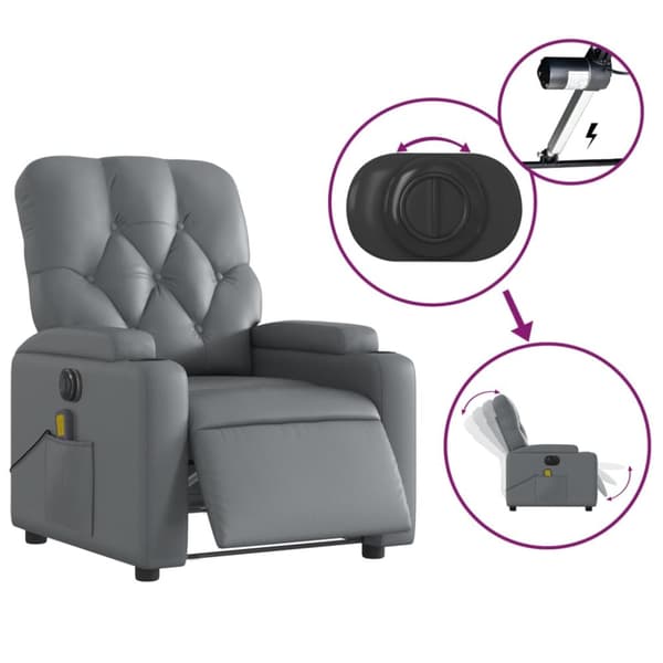 Elektrisk massagefåtölj grå konstläder