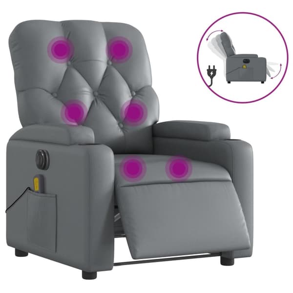 Elektrisk massagefåtölj grå konstläder