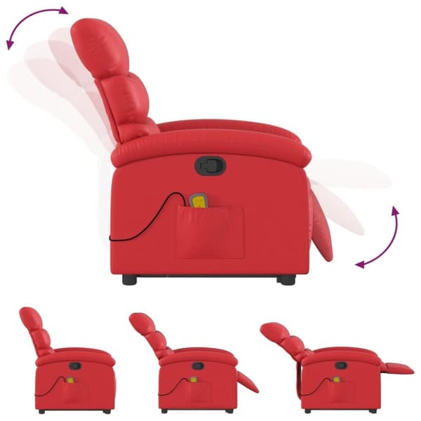 Massagefåtölj med uppresningshjälp röd konstläder
