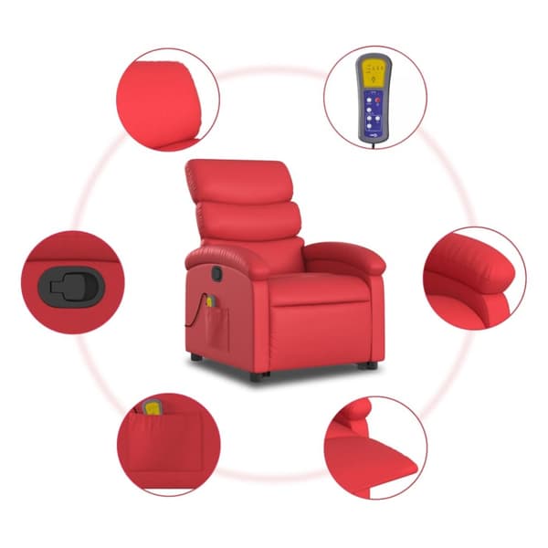 Massagefåtölj med uppresningshjälp röd konstläder
