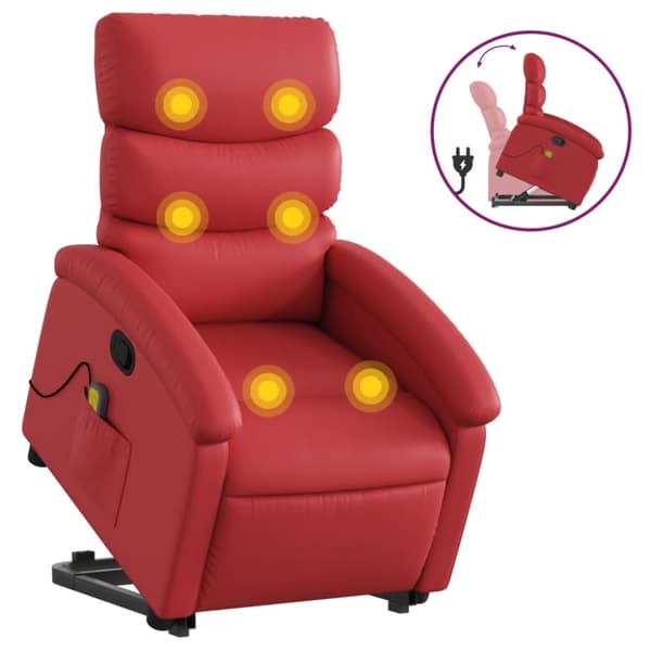 Massagefåtölj med uppresningshjälp röd konstläder