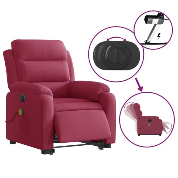 massagestol med løftefunktion velour vinrød