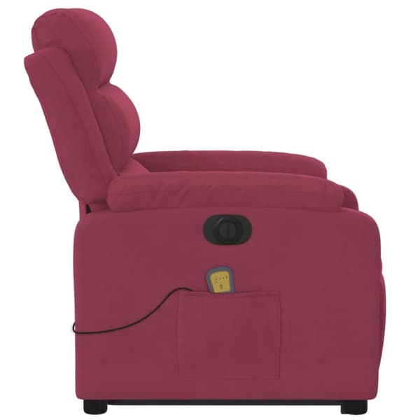 massagestol med løftefunktion velour vinrød