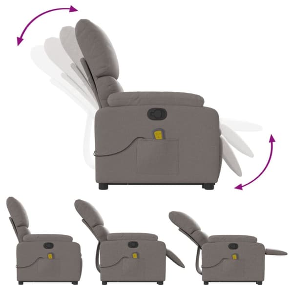 Massagefåtölj med uppresningshjälp taupe tyg