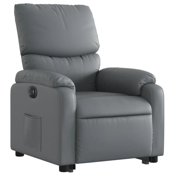 Reclinerfåtölj med uppresningshjälp grå konstläder