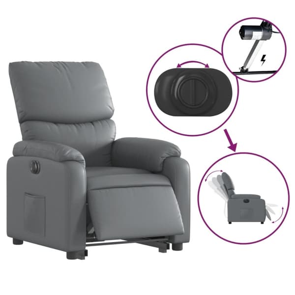 Reclinerfåtölj med uppresningshjälp grå konstläder
