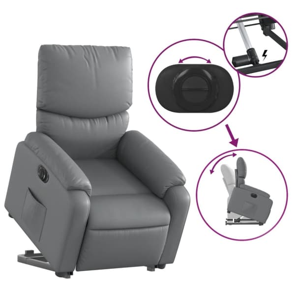Reclinerfåtölj med uppresningshjälp grå konstläder