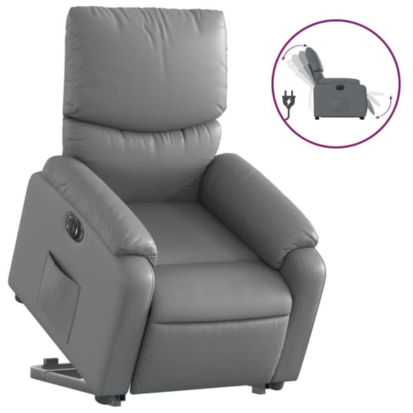 Reclinerfåtölj med uppresningshjälp grå konstläder
