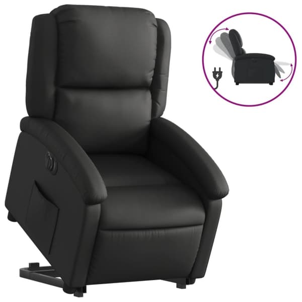 Reclinerfåtölj med uppresningshjälp svart äkta läder