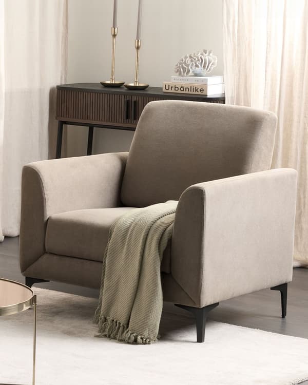 Lænestol Taupe Polyester Stuestol med Armlæn til Stuen Bred Hvilestol Polstret Design Møbel