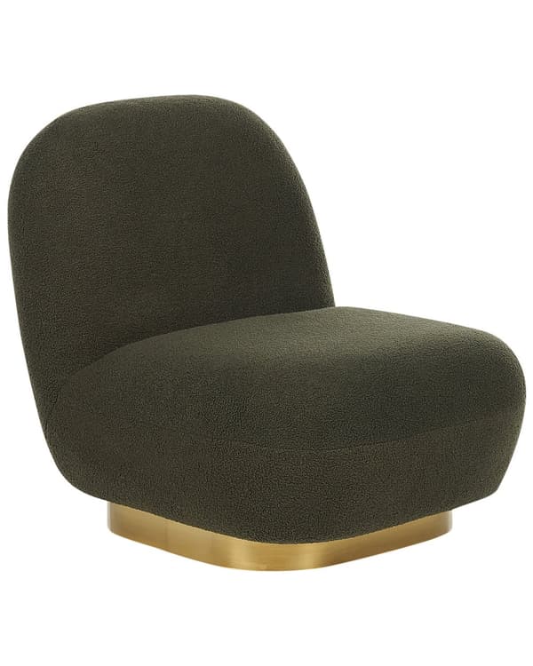 Fåtölj Grönt Bouclétyg Mjuk Guld Bas Samtida Glam Art Deco Design Vardagsrum