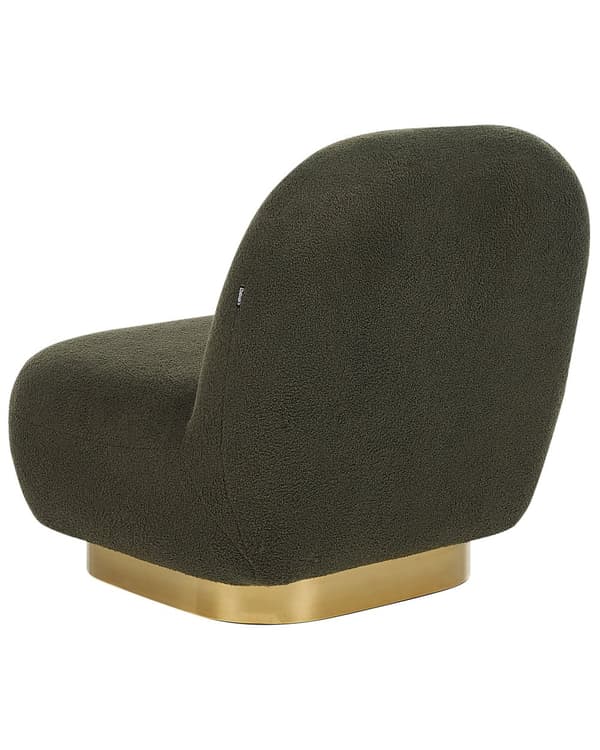 Fåtölj Grönt Bouclétyg Mjuk Guld Bas Samtida Glam Art Deco Design Vardagsrum