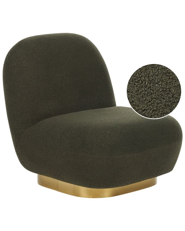 Fåtölj Grönt Bouclétyg Mjuk Guld Bas Samtida Glam Art Deco Design Vardagsrum