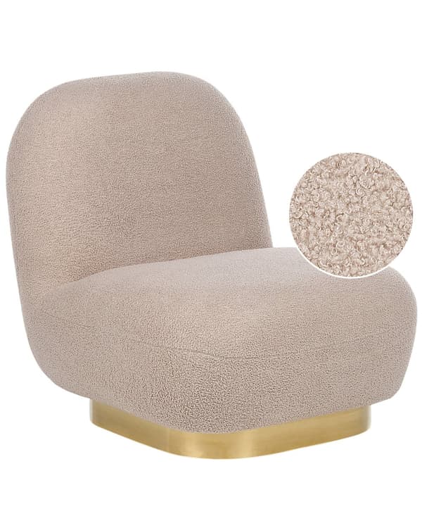 Lænestol Hvid Boucle Stof Blød Guld Base Moderne Glamourøs Stil Stue Soveværelse Værelse
