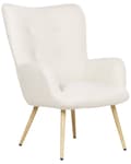 Miniatyrbilde 4 av 11: Hvilestol med ottoman Off White Boucle Stoff Knappet Ensfarget Mønster Retro Stil Stue