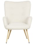 Miniatyrbilde 5 av 11: Hvilestol med ottoman Off White Boucle Stoff Knappet Ensfarget Mønster Retro Stil Stue