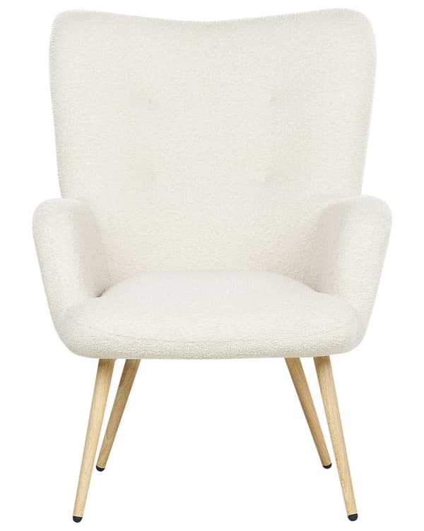 Hvilestol med ottoman Off White Boucle Stoff Knappet Ensfarget Mønster Retro Stil Stue