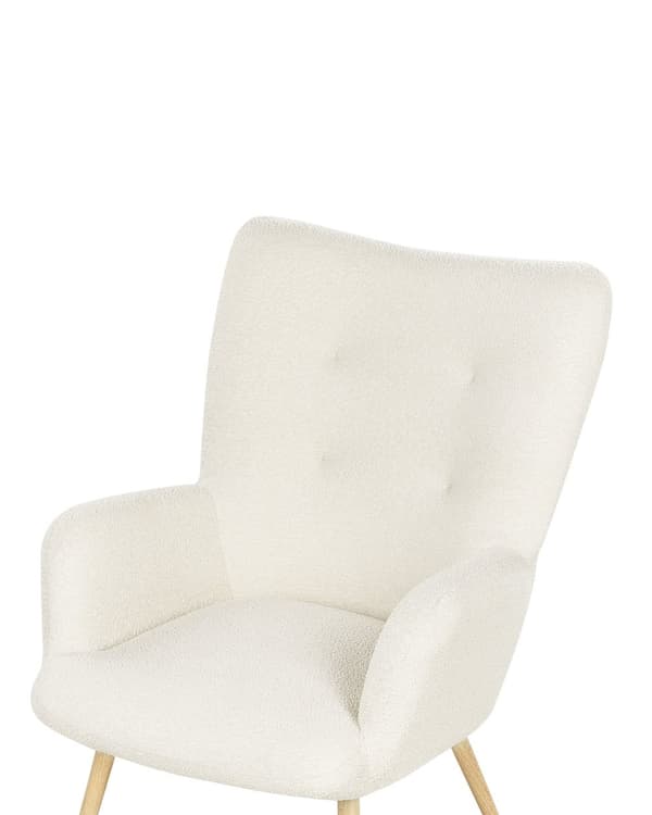 Hvilestol med ottoman Off White Boucle Stoff Knappet Ensfarget Mønster Retro Stil Stue
