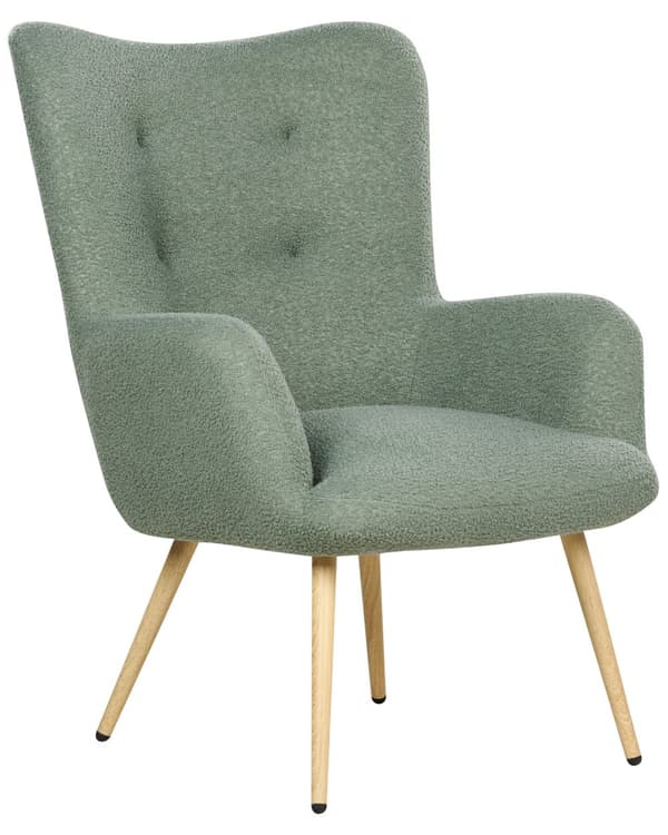 Hvilestol med ottoman Lysegrønn Boucle Stoff Knappet Ensfarget Mønster Retro Stil Stue