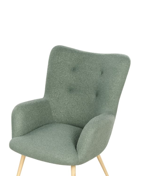 Hvilestol med ottoman Lysegrønn Boucle Stoff Knappet Ensfarget Mønster Retro Stil Stue