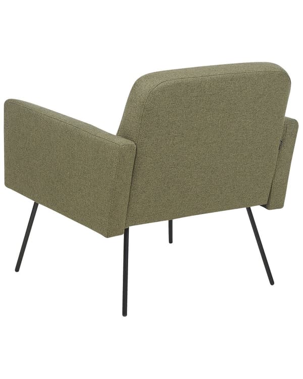 Lenestol Olivengrønn møbeltrekk Slanke, svarte metallben Moderne Retro Stue Soverom