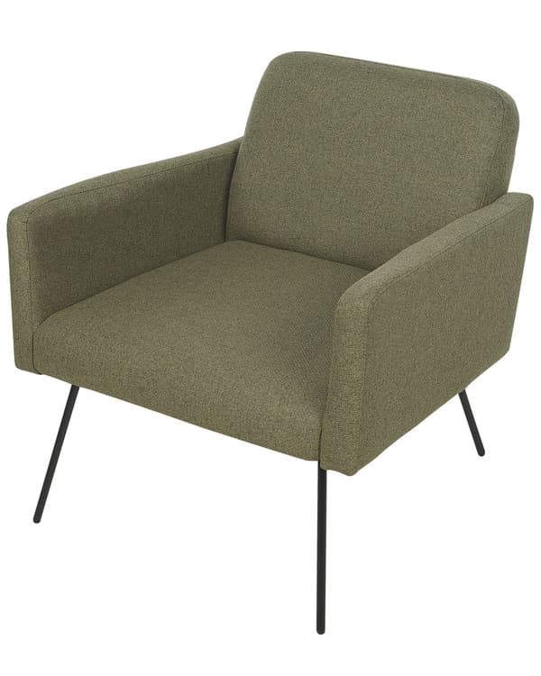 Lenestol Olivengrønn møbeltrekk Slanke, svarte metallben Moderne Retro Stue Soverom