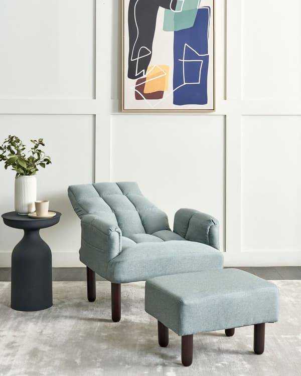 Hvilestol Mintgrå lin 65L x 65W x 94H cm Ottoman Polstrede treben