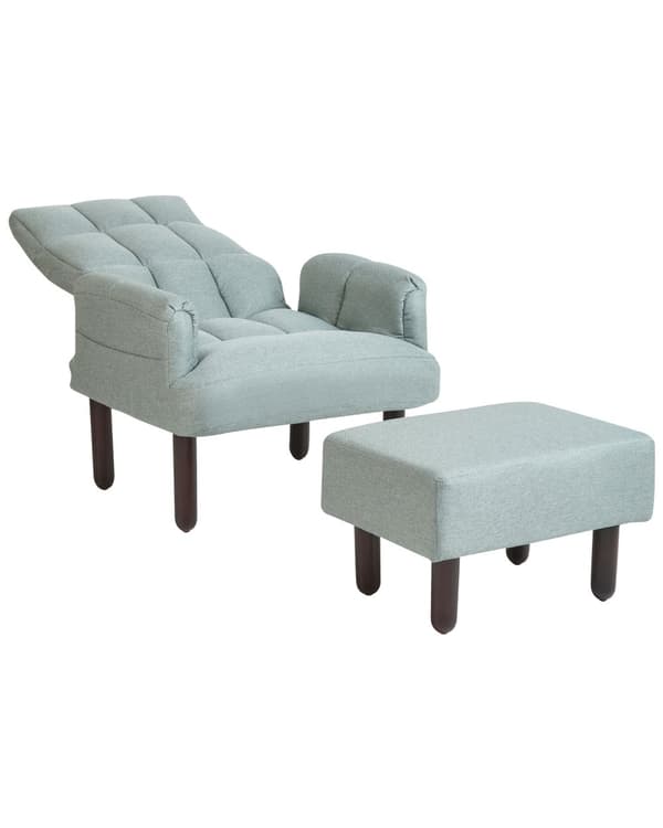 Hvilestol Mintgrå lin 65L x 65W x 94H cm Ottoman Polstrede treben