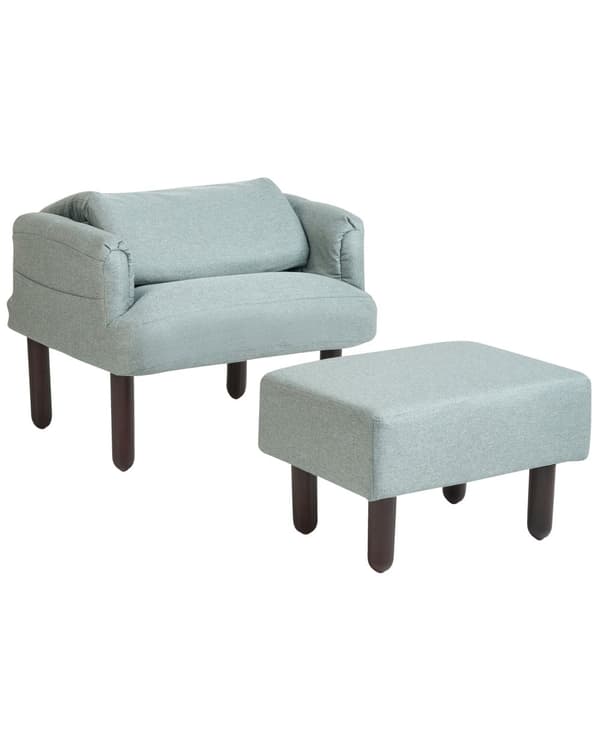 Hvilestol Mintgrå lin 65L x 65W x 94H cm Ottoman Polstrede treben