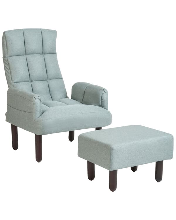 Hvilestol Mintgrå lin 65L x 65W x 94H cm Ottoman Polstrede treben